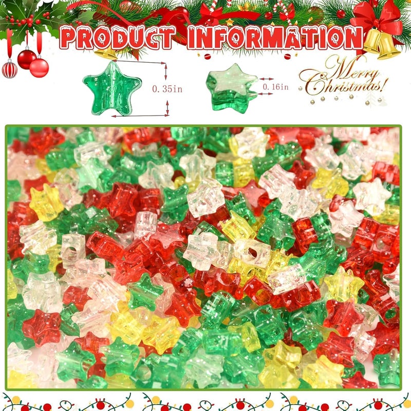FINEWEN 1200Pcs Star Glitter Pony Beads, Christmas Beads Assorted Opaque Round Plastic Bead for Home Decor Necklaces Bracelets Earrings DIY Crafts - Image 2